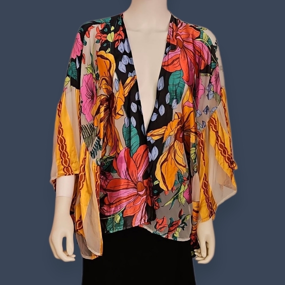 Anis A. Other - ANIS A. Floral Velvet Satin Chiffon Cover-up Kimono